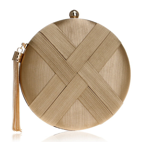 Elegant Silk Round Evening Bags Women Tassels Satin Bridal Wedding Women Handbag