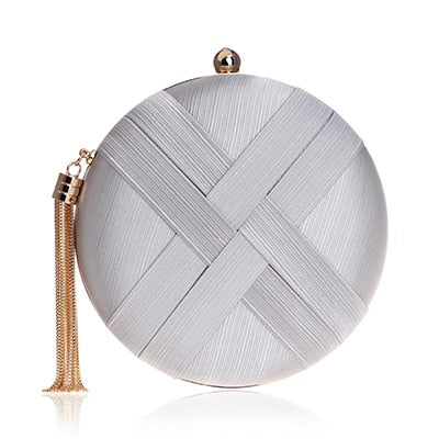 Elegant Silk Round Evening Bags Women Tassels Satin Bridal Wedding Women Handbag