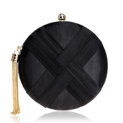 Elegant Silk Round Evening Bags Women Tassels Satin Bridal Wedding Women Handbag