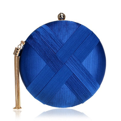 Elegant Silk Round Evening Bags Women Tassels Satin Bridal Wedding Women Handbag