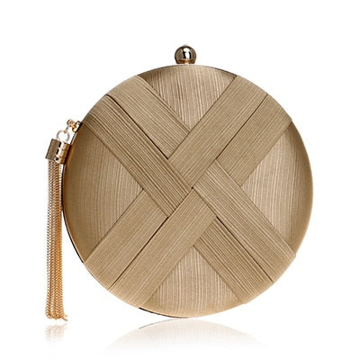 Elegant Silk Round Evening Bags Women Tassels Satin Bridal Wedding Women Handbag