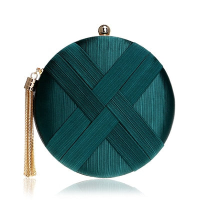 Elegant Silk Round Evening Bags Women Tassels Satin Bridal Wedding Women Handbag