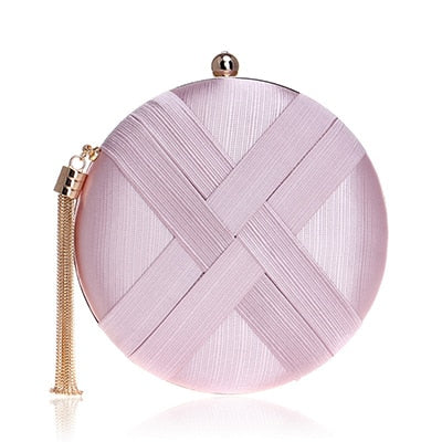 Elegant Silk Round Evening Bags Women Tassels Satin Bridal Wedding Women Handbag