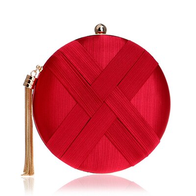 Elegant Silk Round Evening Bags Women Tassels Satin Bridal Wedding Women Handbag